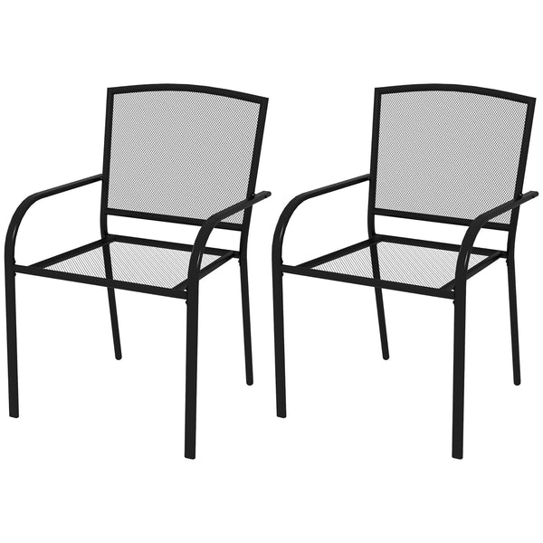 Set 2 Sedie da Giardino Impilabili Salvaspazio con Braccioli 55x58x88 cm in Acciaio Nero sconto