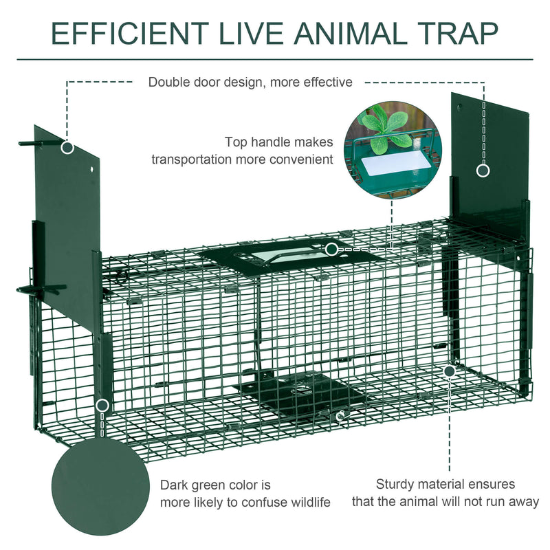 Gabbia Trappola per Animali Vivi Piccoli con Doppia Porta e Maniglia 60x18x20cm Verde Scuro-6