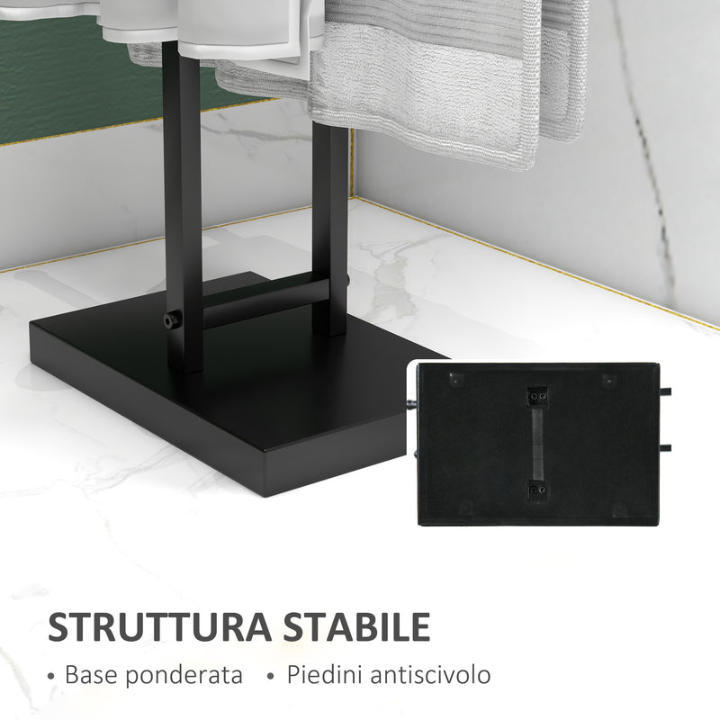 Piantana Portasciugamani da Bagno da Terra Autoportante 2 Bracci in Metallo 50x18,5x85 cm Nero-5