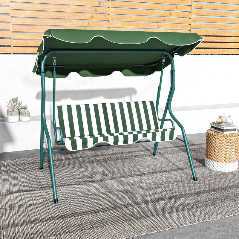 Dondolo 3 Posti con Tettuccio Regolabile 170x110x153 cm in Acciaio e Poliestere Verde e Bianco-7