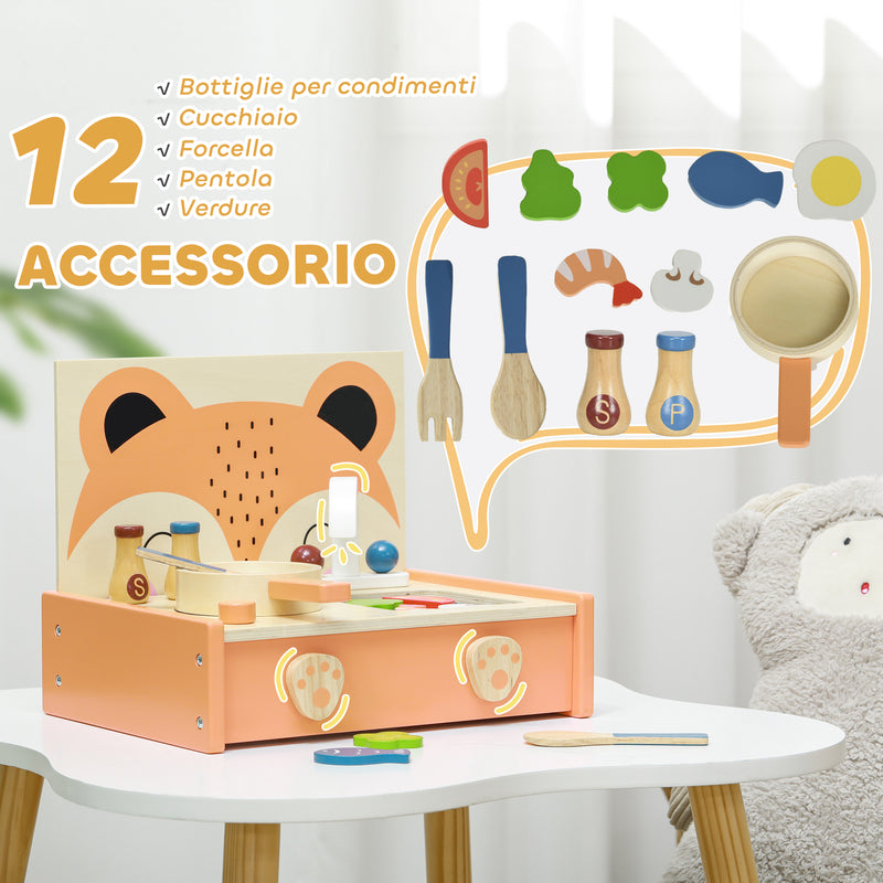 Cucina Giocattolo per Bambini Fornello e 12 Accessori in Legno   -5