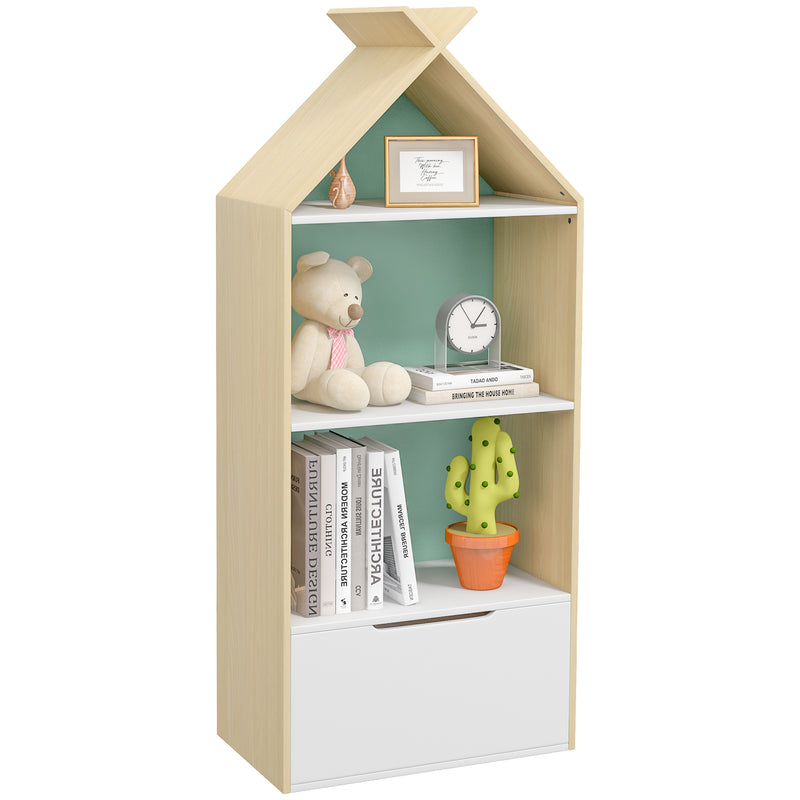 Libreria per Bambini 3 Ripiani e Cassetto e Dispositivo Antiribaltamento 50x30x119,5 cm Verde -1