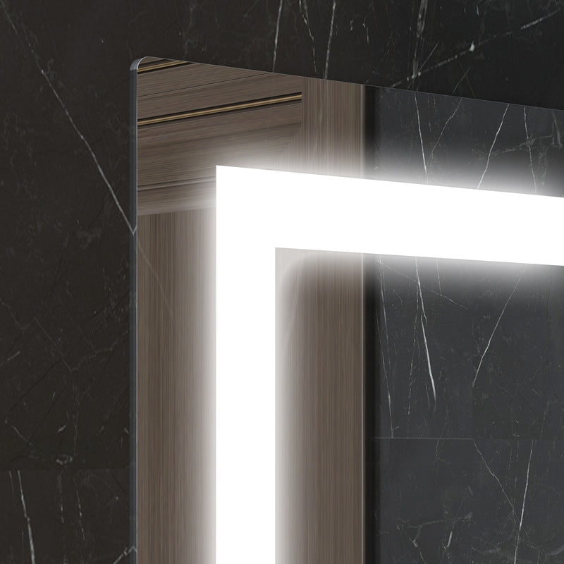 Specchio Bagno a Parete Cornice Luce LED a 3 Colori Mensola in Vetro 50x12x70 cm -9