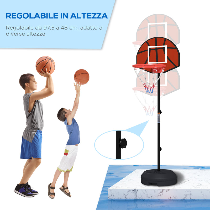 Canestro Basket con Bersaglio Freccette 2 in 1 38,5x48,5x179 cm in Acciaio e PE Nero e Marrone-5
