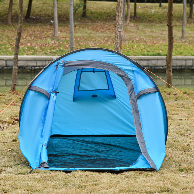 Tenda da Campeggio a Cupola con 2 Finestre e Design Pop-Up a Igloo 220x108x110 cm in Poliestere Blu-2