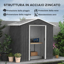 Casetta Box da Giardino con Doppia Porta Scorrevole 4 Prese d'Aria 194x110x184 cm in Acciaio Zincato Grigio -4