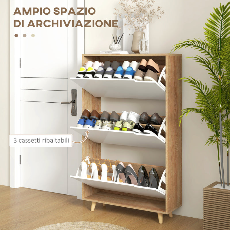 Scarpiera Salvaspazio 18-24 Paia di Scarpe a 3 Cassetti  72x24x119 cm in Truciolato Bianco-4