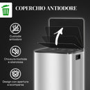 Pattumiera a Pedale 2 Sezioni 30L 47,7x37,5x66,8 cm in Acciaio Inox e PP  -6