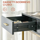 Consolle Trucco 2 Cassetti 6 Ripiani e Specchio 90x45x132,5 cm in Legno e Acciaio Nero  -7