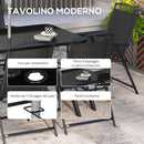 Set Tavolo con Top in Vetro 6 Sedie Pieghevoli e Ombrellone a Manovella da Giardino in Metallo e Rete Grigio e Nero-4