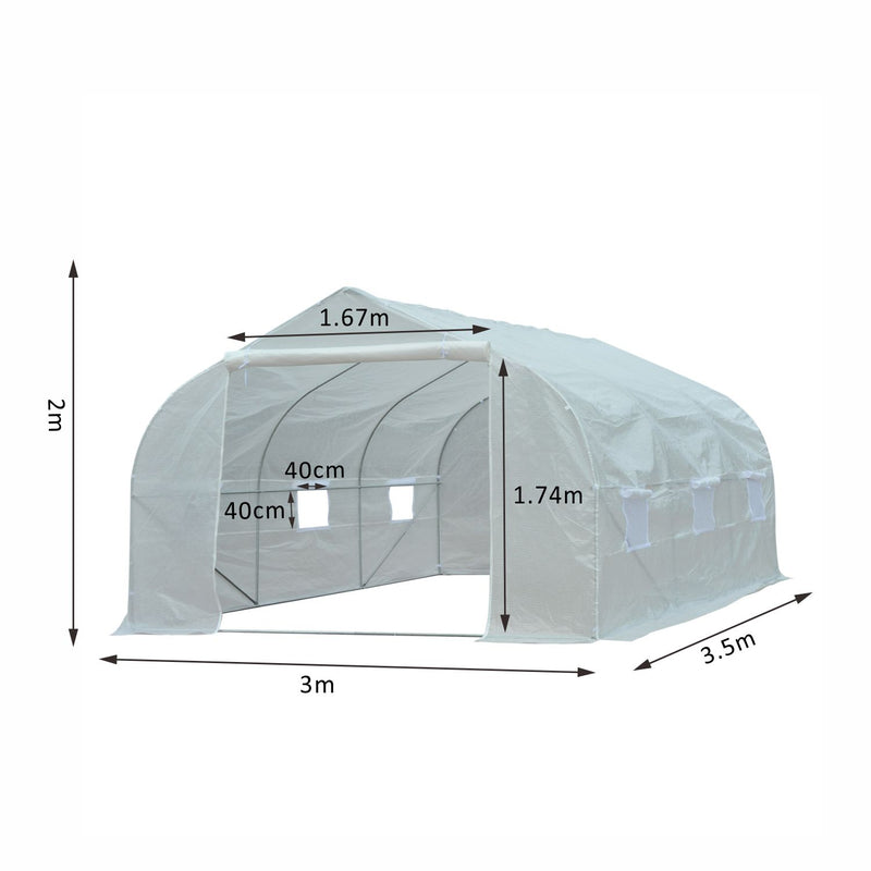 Serra a Tunnel per Esterni con 6 Finestre a Rete 3,5x3 m in Metallo e Plastica PE Bianca-2