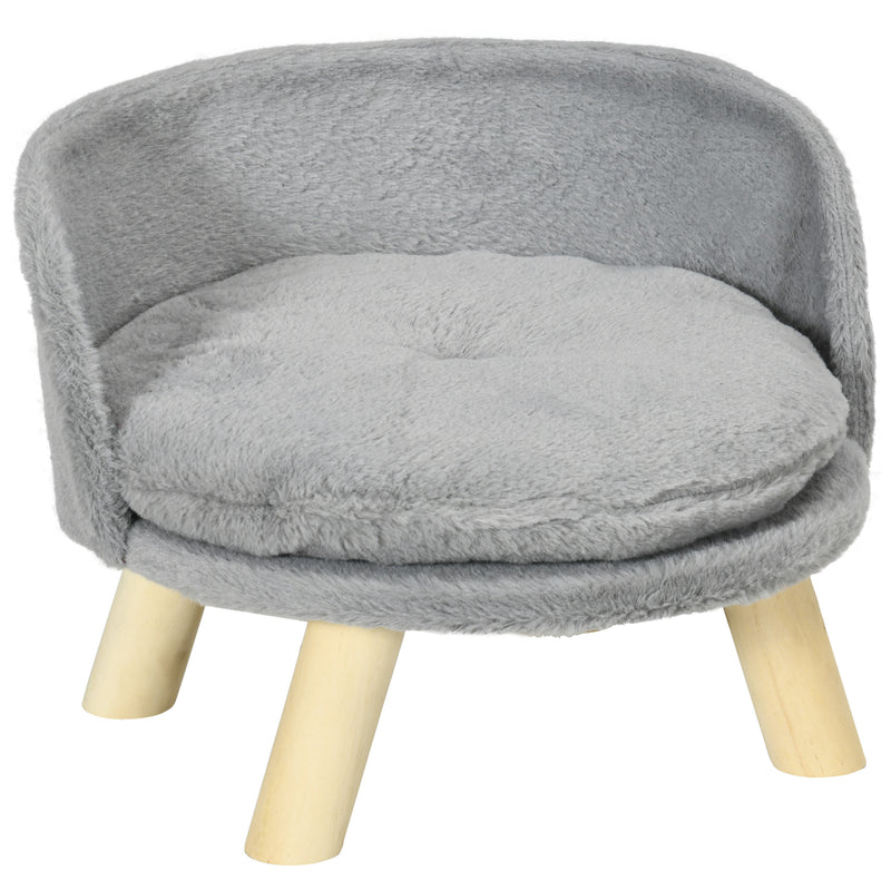 Divano per Cani e Gatti Rotondo con Cuscino in Tessuto di Peluche e Legno Ø40,5x33 cm Grigio-1