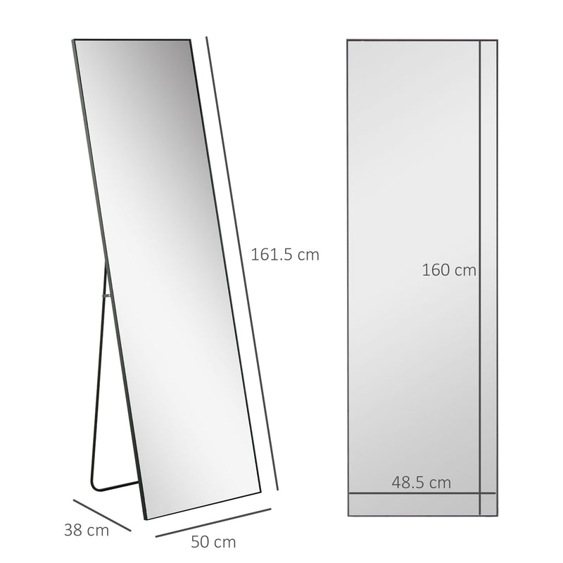 Specchio da Terra e Parete 50x2x161,5 cm in Metallo e Lega di Alluminio  Nero  -3