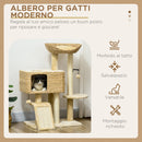 Albero Tiragraffi per Gatti con Casetta e Trespolo 60x40x95 cm Marrone e Beige  -4