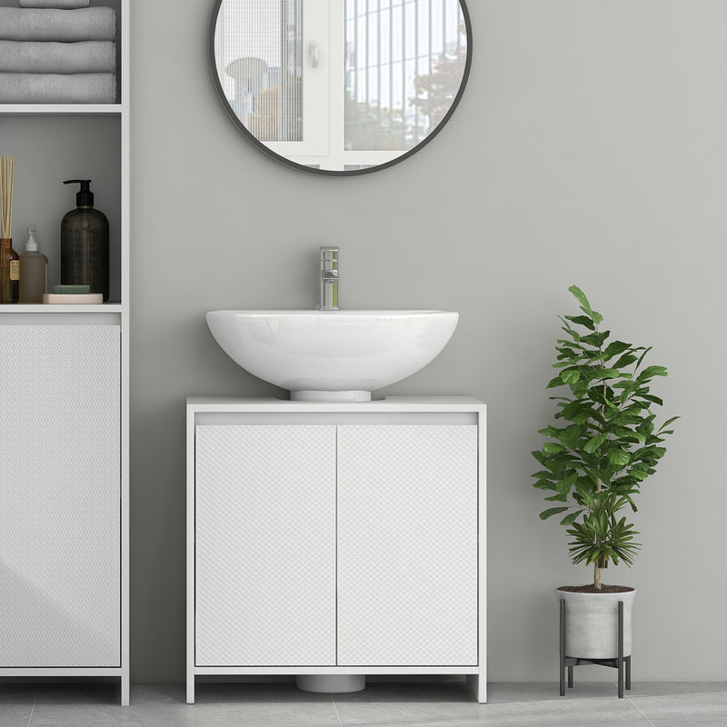 Mobile Sottolavello da Bagno 60x30x60cm 2 Ante Decorate Bianco  -7