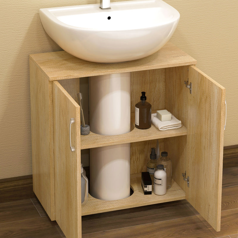 Mobile Sottolavello da Bagno Sospeso 2 Ante e 2 Ripiani 60x30x60 cm Colore Naturale -8