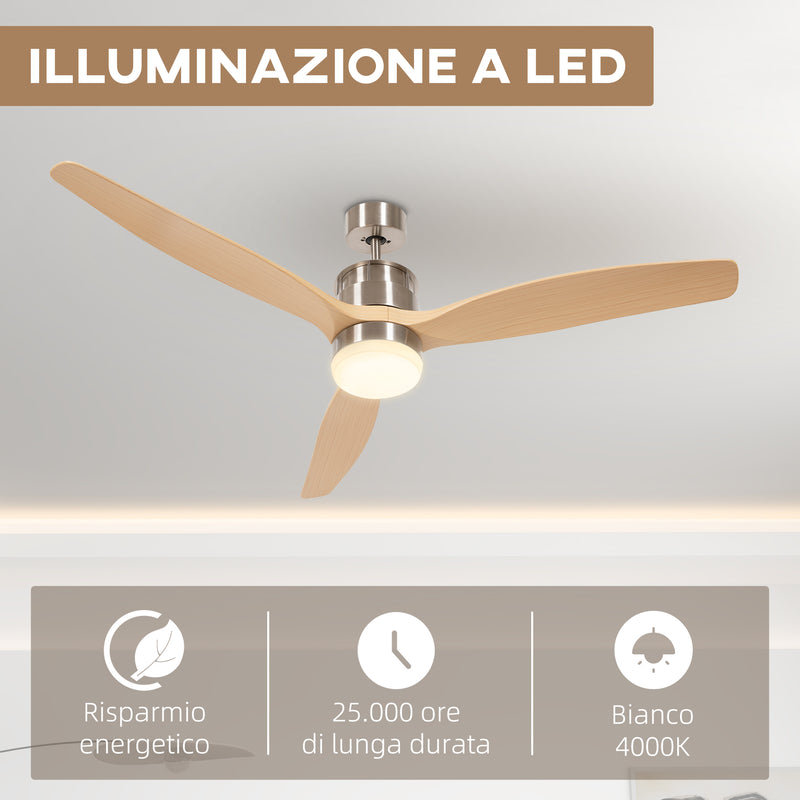 Ventilatore da Soffitto con Luce LED Bianca a 6 Velocità e Timer Ø132 x 43A cm in Metallo e Acrilico -5