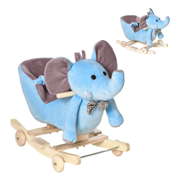 acquista Cavallo a Dondolo per Bambini in Legno e Peluche Elefante Blu