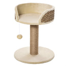 Albero Tiragraffi per Gatti con Lettino 40x40x49 cm Palo in Juta e Pallina Appesa Beige-1