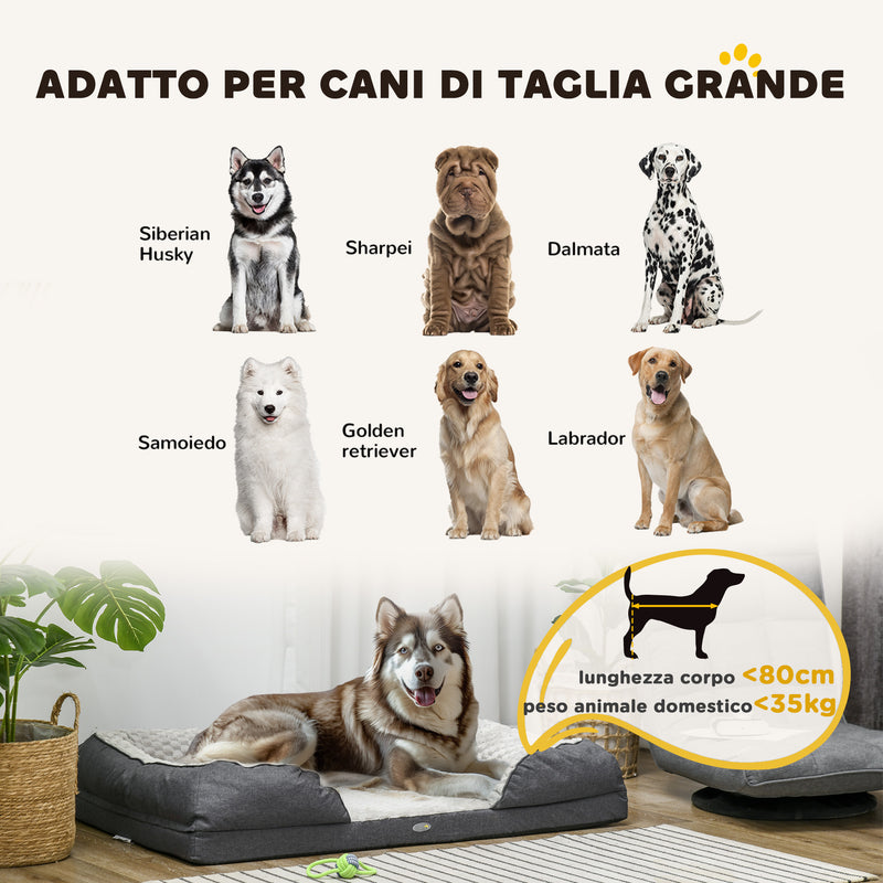 Cuccia per Cani Taglia Grande Imbottita con Cuscino Rimovibile Lavabile 120x80x22 cm Grigio Carbone -4