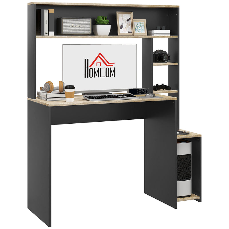 Scrivania Moderna con Ripiani e Supporto per CPU 114x45x138 cm in Legno Grigio e Legno Naturale-1