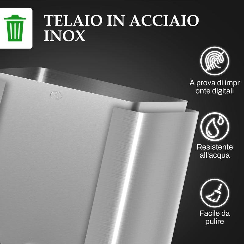 Pattumiera a Pedale 3 Sezioni da 20L 61,9x36,6x56,7 cm in Acciaio Inox e PP  -8