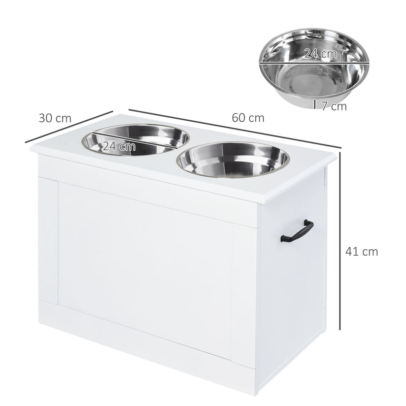 Ciotole per Cani Grandi Rialzate 60x30x41 cm in Acciaio Inox e MDF Bianco -3