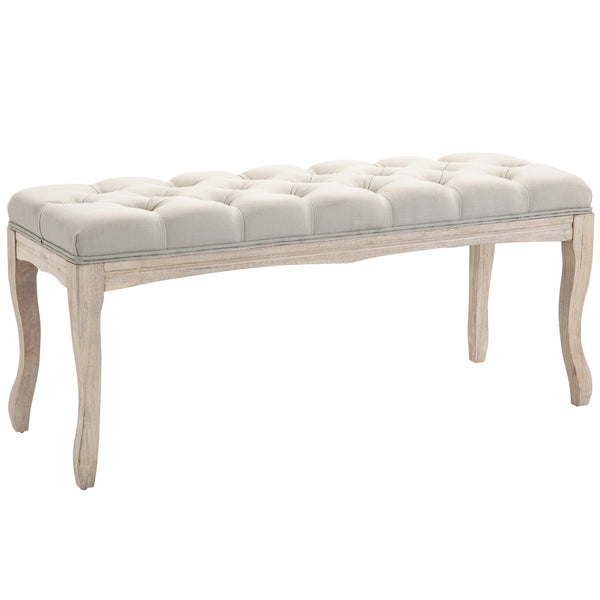 Panca Fondoletto Vintage Trapuntata a Bottoni 110x40x48 cm Tessuto Effetto Lino Beige online