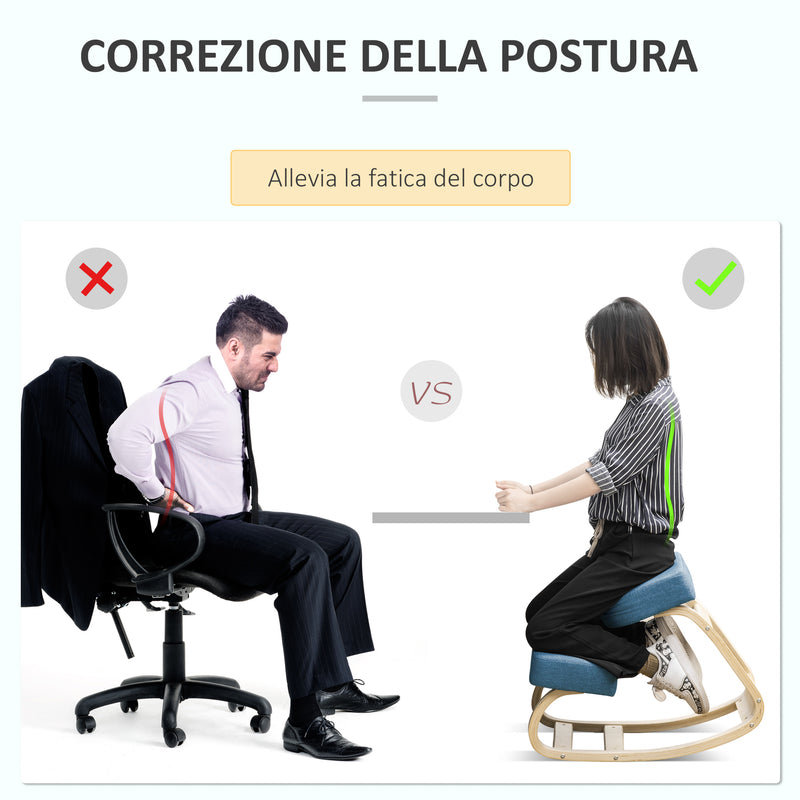 Sedia Ergonomica con Inginocchiatoio 51x69x58 cm in Betulla e Poliestere Blu  -4