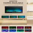 Camino Elettrico da Parete e da Incasso 1800W con Fiamme Colorate LED Nero -4