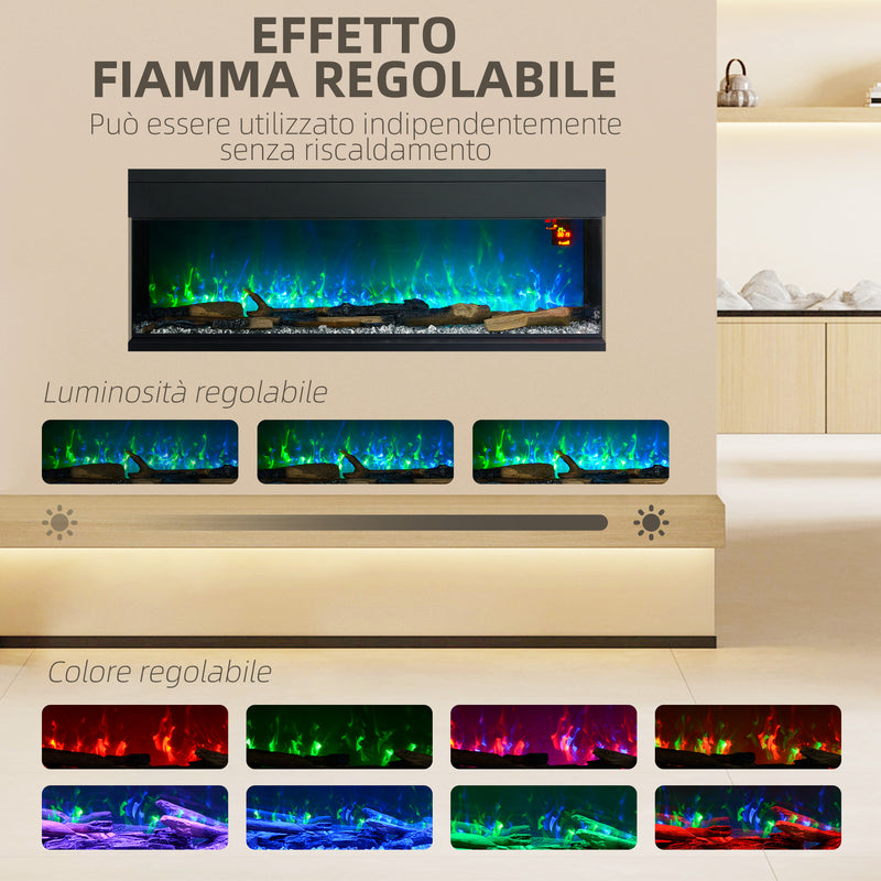 Camino Elettrico da Parete e da Incasso 1800W con Fiamme Colorate LED Nero -4