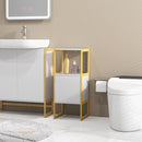 Mobile Bagno con Ripiano Aperto e Anta con Apertura a Pressione 33x33x80 cm in Bambù e MDF Bianco-2