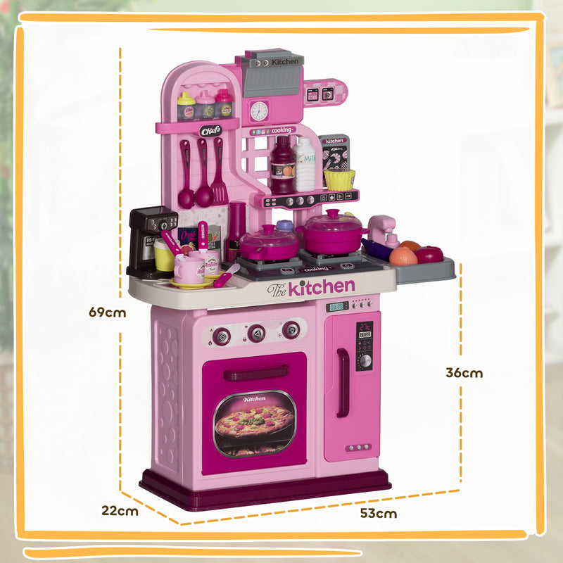 Cucina Giocattolo per Bambini 53x22x69 cm 33 Pezzi con Luci Suoni e Rubinetto Rosa -3