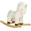 Cavallo a Dondolo per Bambini in Legno e Peluche Unicorno Bianco  -1