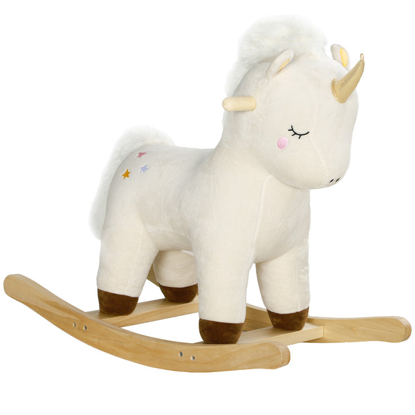 Cavallo a Dondolo per Bambini in Legno e Peluche Unicorno Bianco online