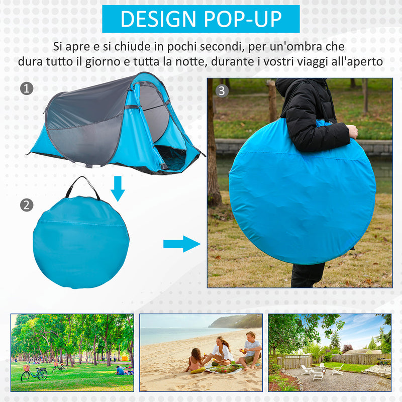 Tenda da Campeggio a Cupola con 2 Finestre e Design Pop-Up a Igloo 220x108x110 cm in Poliestere Blu-4