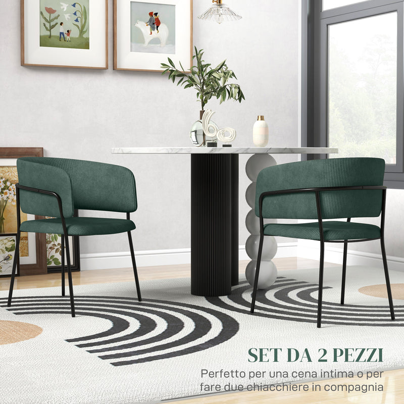 Set 2 Sedie Stile Moderno 57x53x73 cm in Velluto e Acciaio Verde  -4