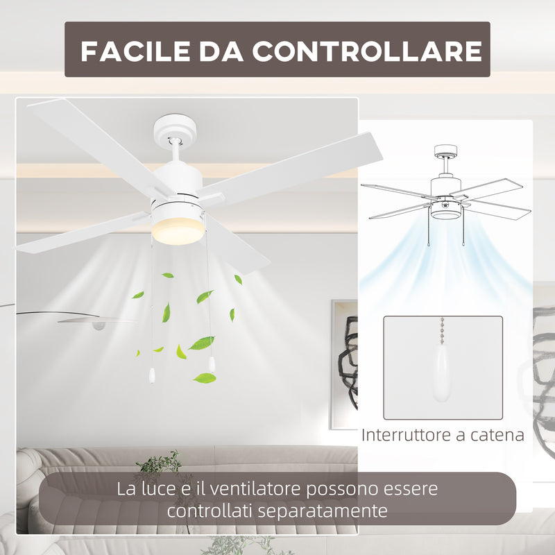 Ventilatore da Soffitto con Luce LED Ø130 cm 3 Velocità e Motore Reversibile Bianco e Legno-8