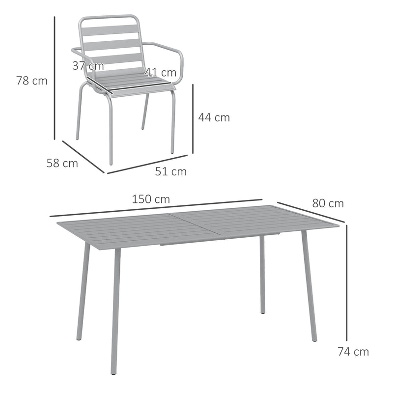 Set Tavolo e 6 Sedie Impilabili da Giardino in Acciaio Grigio Chiaro-3