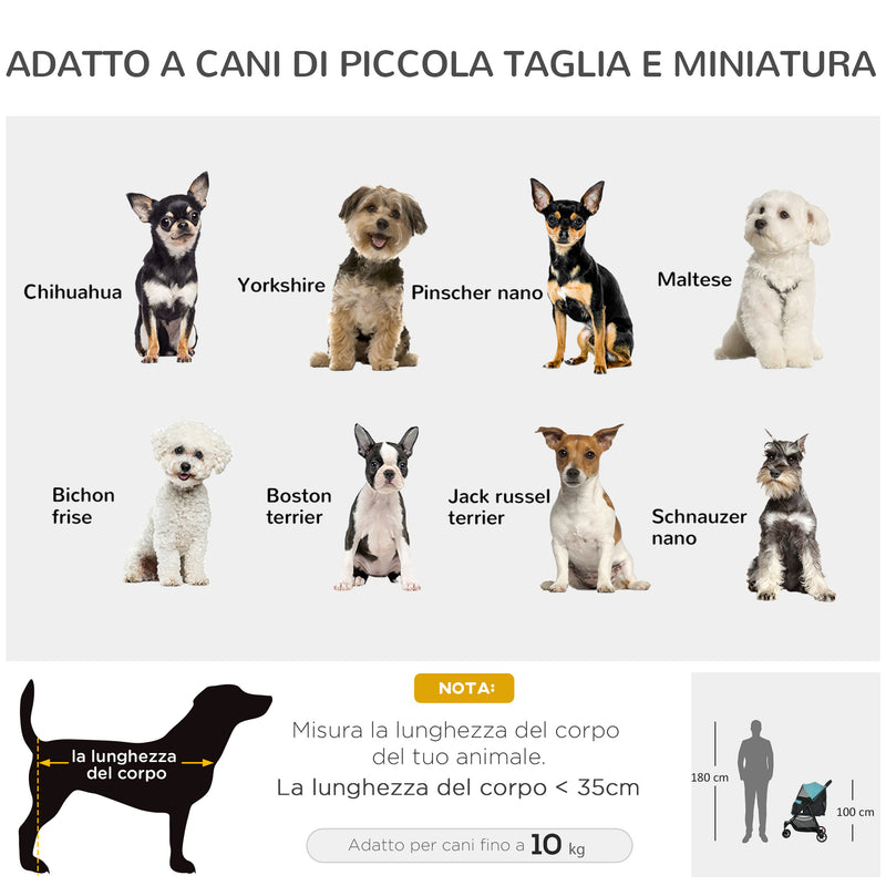 Passeggino per Cani Piccoli Pieghevole con Copertura Antipioggia a 3 Ruote Verde Scuro  -4