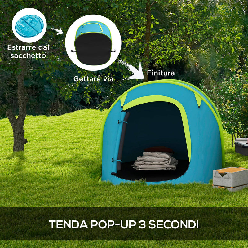 Tenda da Campeggio Pop Up Impermeabile con Accessori e Borsa di Trasporto 245x148x105 cm in Poliestere Blu-4
