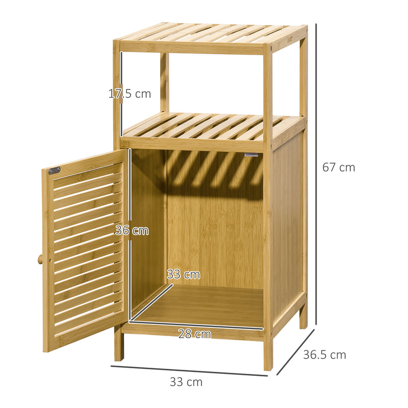 Mobiletto Bagno Armadietto con Anta 33x36,5x67 cm in Bambù a Doghe Naturale -3