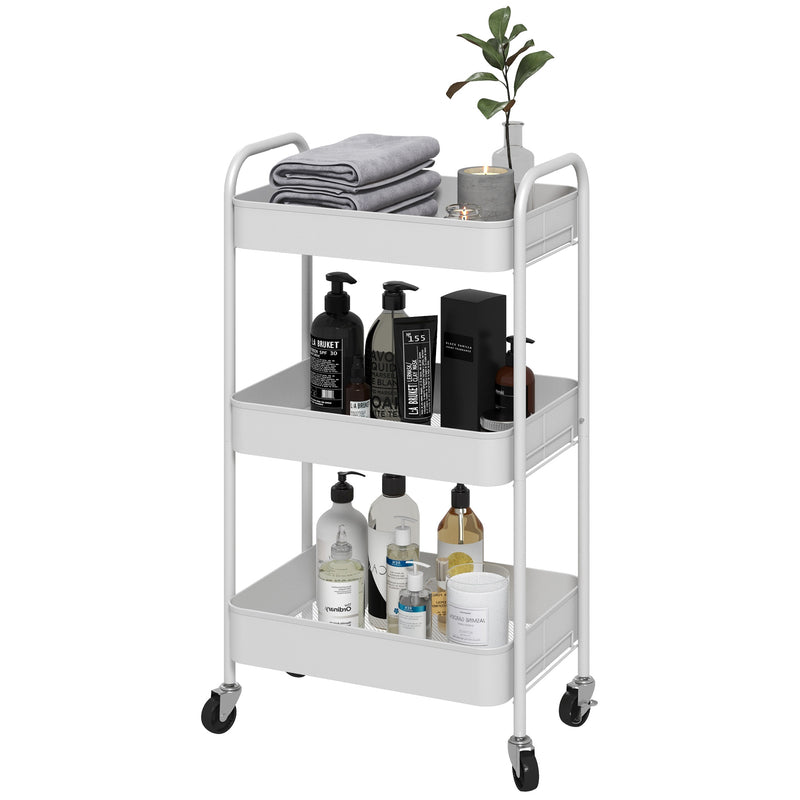 Carrello da Cucina a 3 Livelli con Maniglie e 4 Rotelle 45x30,6x79 cm in Acciaio Bianco-1