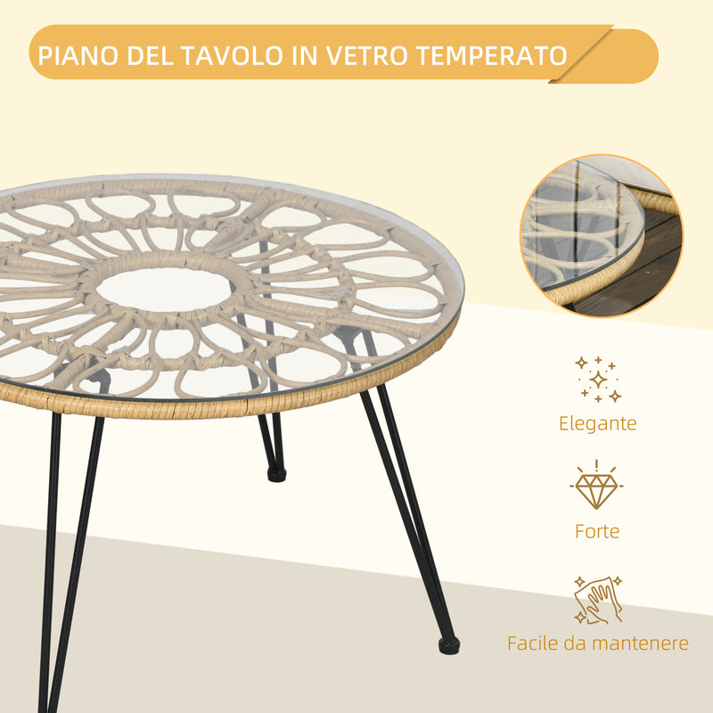 Set Tavolino con Vetro Temperato e 4 Sedie con Cuscini da Giardino in Acciaio e PE Rattan Giallo Nero e Beige-6