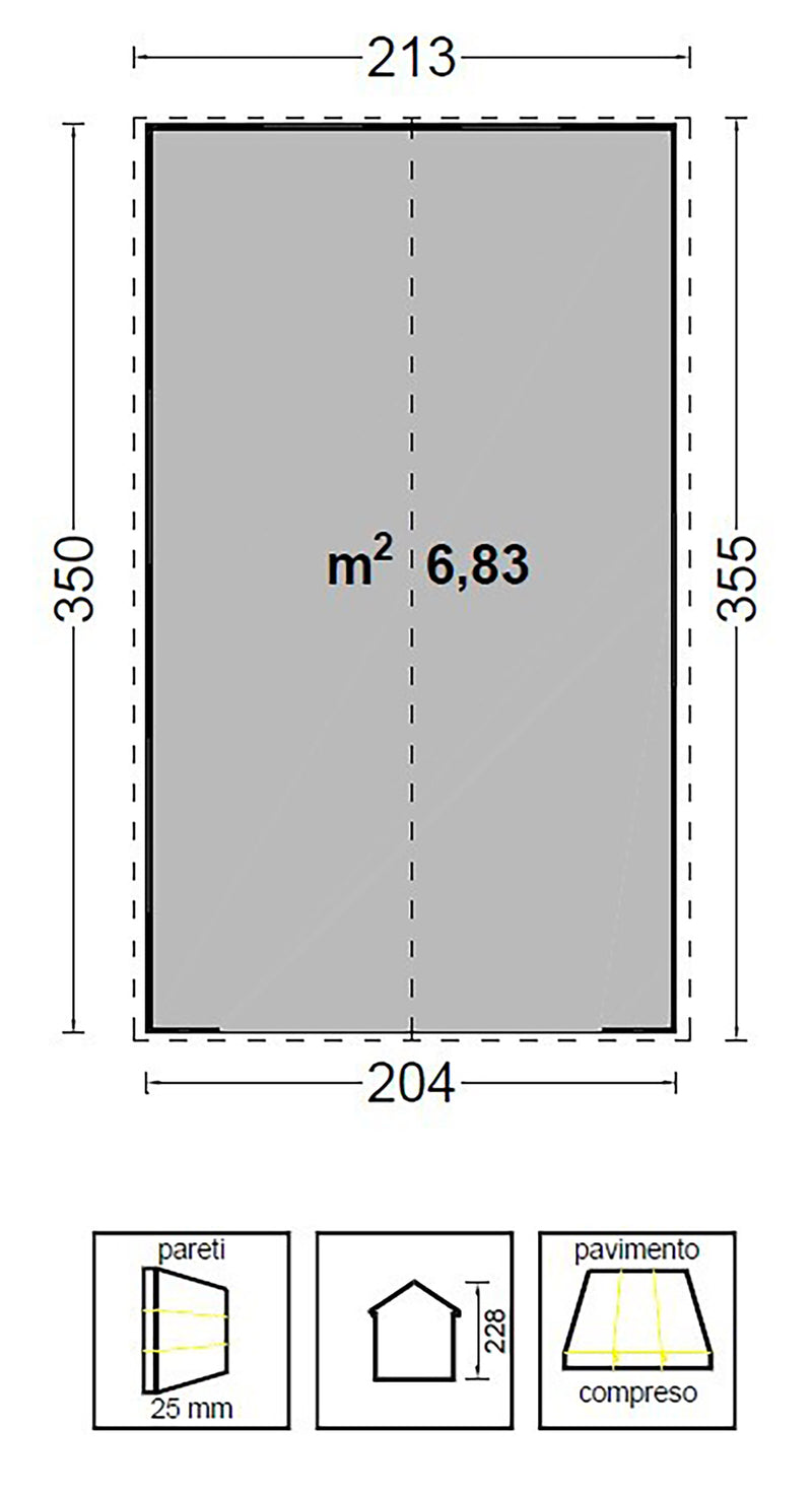 Casetta Box da Giardino per Attrezzi 204x354 cm in HDPE Venezia 3 Grigio-5