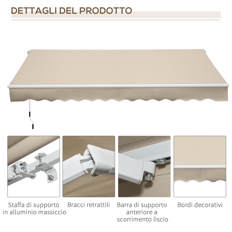 Tenda da Sole per Esterno Avvolgibile a Bracci 350x250 cm con Apertura a Manovella Crema-7