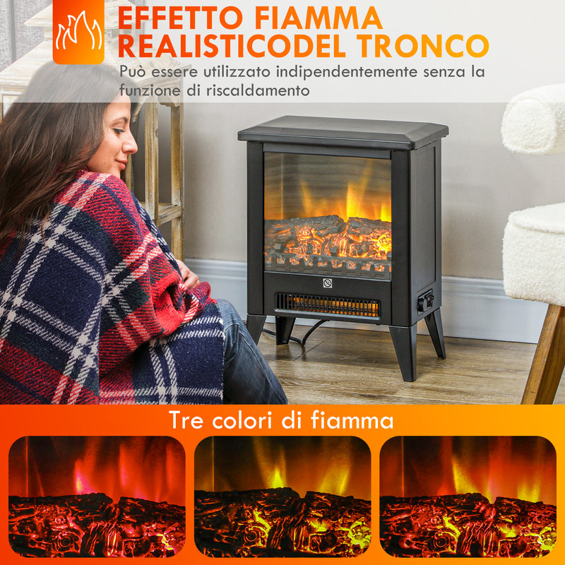 Camino Elettrico da Pavimento 1800W con Fiamma a 3 Intensità 36x21x47 cm Nero -4