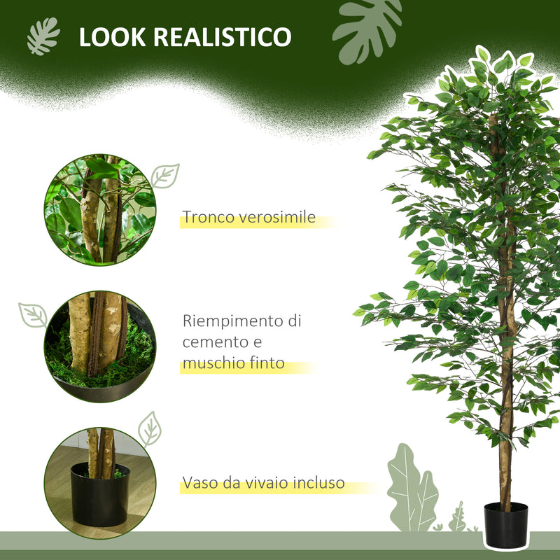 Pianta Artificiale di Ficus con Vaso per Interni ed Esterni 180 cm Verde -4