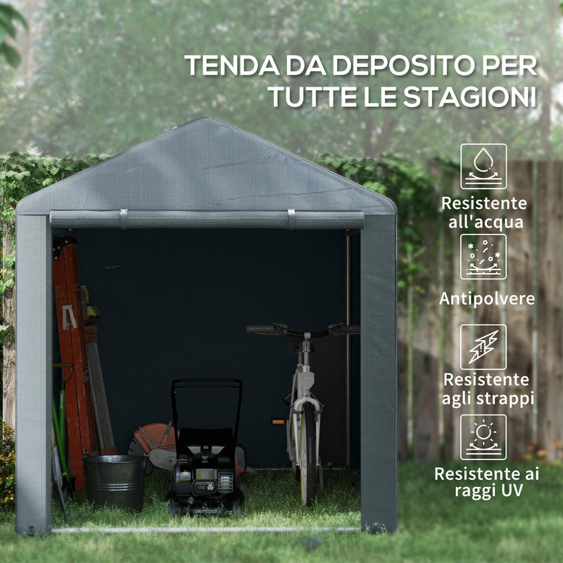 Capanno Box per Attrezzi da Giardino 160x218x172 cm Tenda in PE anti UV e Acciaio Grigio scuso-4