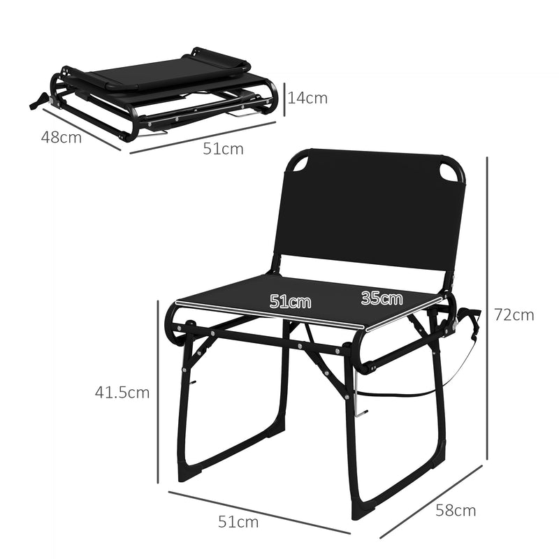 Set da 2 Sedie Pieghevoli Multifunzione da Campeggio 51x58x72 cm Telaio in Metallo e Tessuto Oxford Nero-3